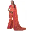 Generic Womens Georgette Digital Printed Saree (Dark Pink, Orange, 6.25 Mtr)