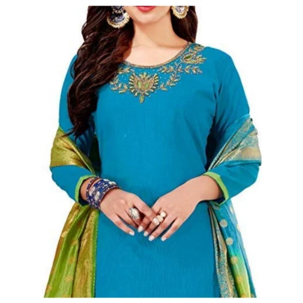 Generic Women's Slub Cotton Unstitched Salwar-Suit Material With Dupatta (Sky Blue, 2 Mtr) - Image 3