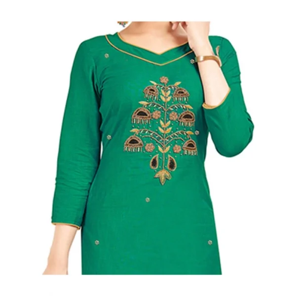 Generic Women's South Slub Cotton Unstitched Salwar-Suit Material With Dupatta (Green, 2 Mtr) - Image 2