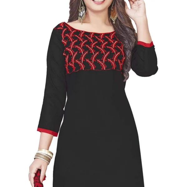 Generic Women's Glaze Cotton Unstitched Salwar-Suit Material With Dupatta (Black, 2 Mtr) - Image 2