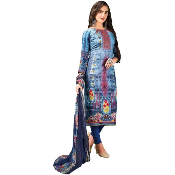 Generic Women's Cotton Unstitched Salwar-Suit Material With Dupatta (Blue, 2.5 Mtr) - Image 2