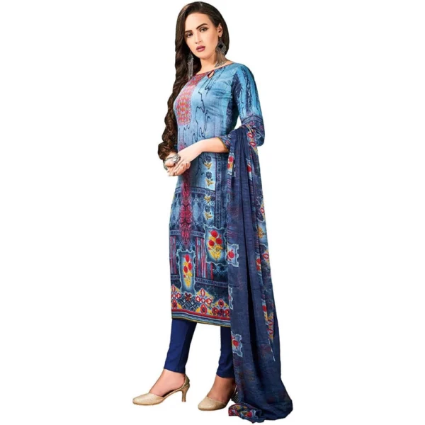 Generic Women's Cotton Unstitched Salwar-Suit Material With Dupatta (Blue, 2.5 Mtr) - Image 3