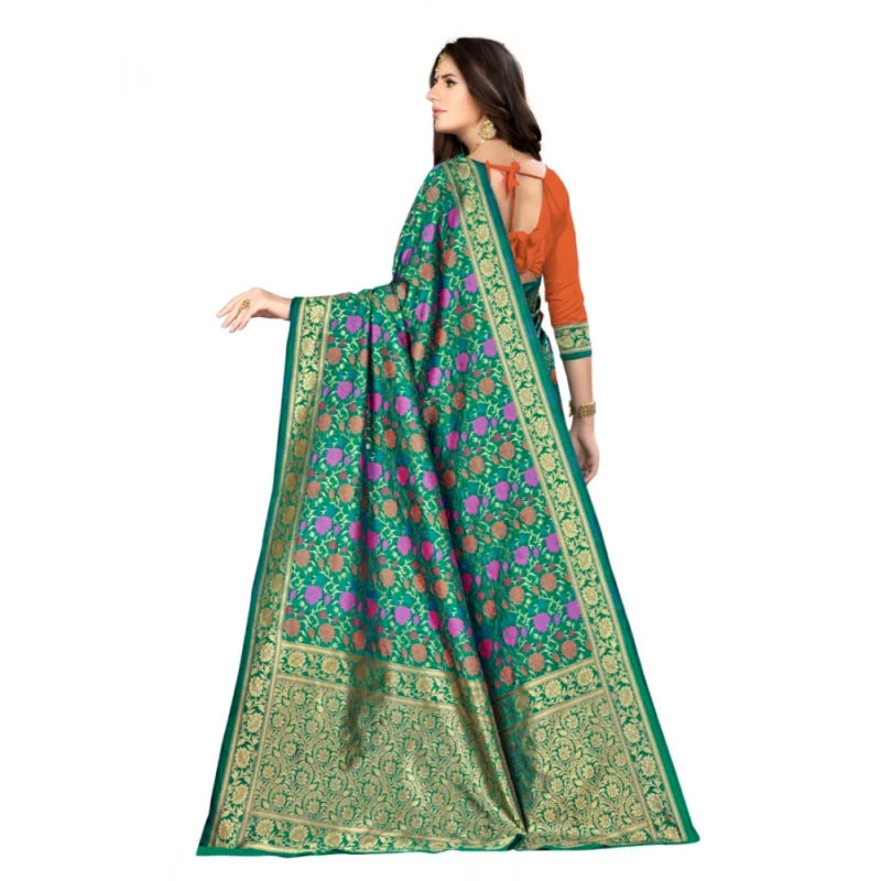 Alternative view of Women's Banarasi silk Saree with Blouse (Multi, 5-6mtr)