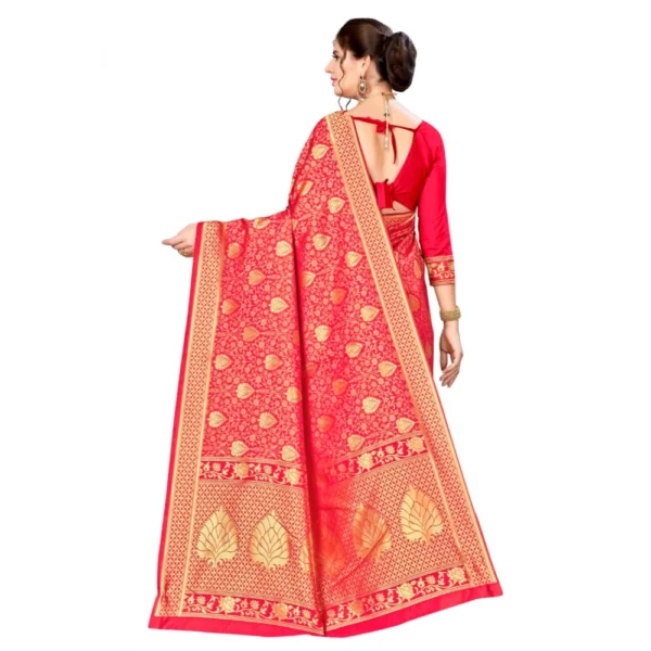 Generic Women's Banarasi silk Saree with Blouse (Red, 5-6mtr) - Image 2
