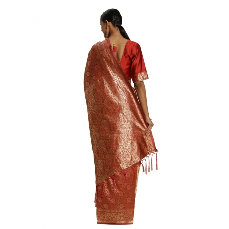Alternative view of Generic Women's Banarasi Silk Saree (Red, 5-6mtrs)