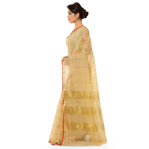 Women's Kota Doria Cotton Saree With Blouse (Chikoo,6-3 Mtrs) - Image 2
