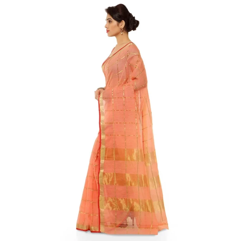 Alternative view of Women's Kota Doria Cotton Saree With Blouse (Peach,6-3 Mtrs)
