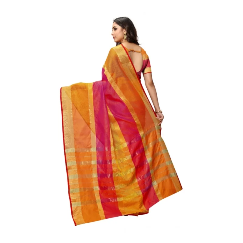 Alternative view of Women's Kota Doria Cotton Saree With Blouse (Orange,6-3 Mtrs)