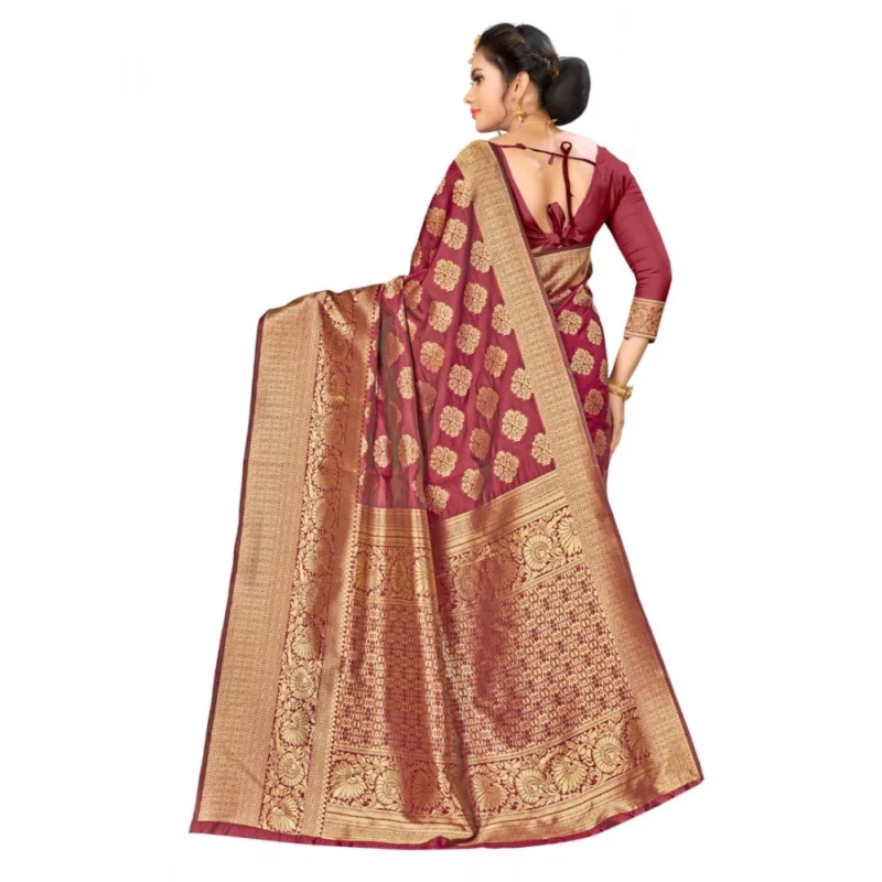 Alternative view of Women's Banarasi Silk Saree (Maroon,5-6 Mtrs)