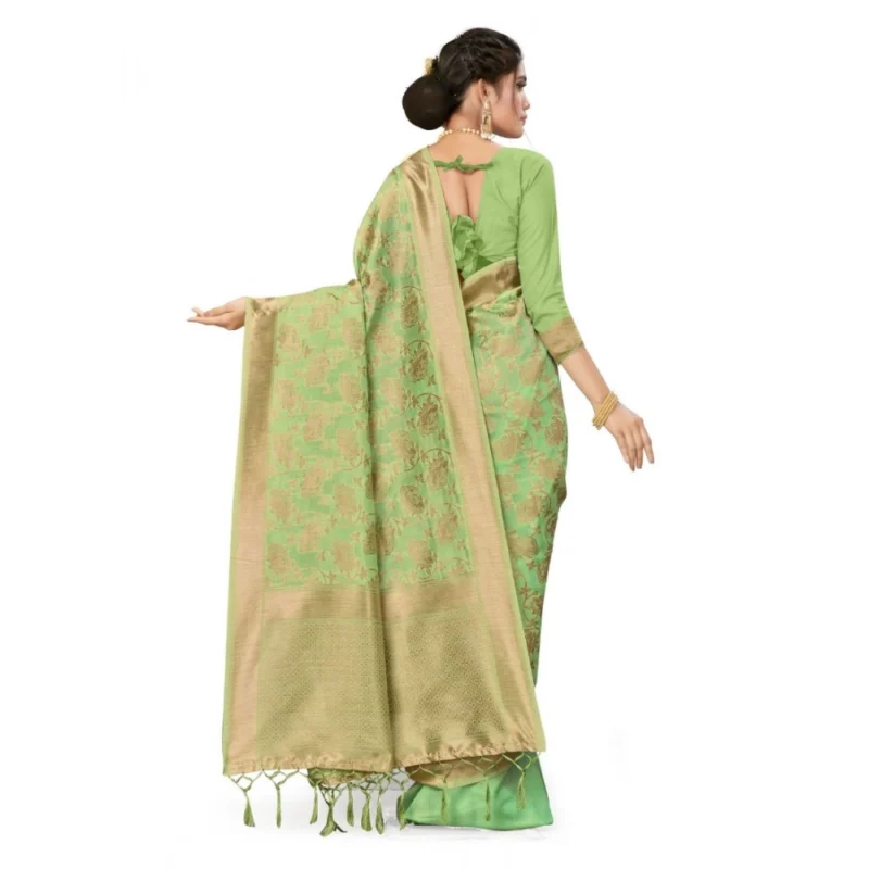 Alternative view of Women's Banarasi (Spun Cotton) Saree (Pista Green,5-6 Mtrs)