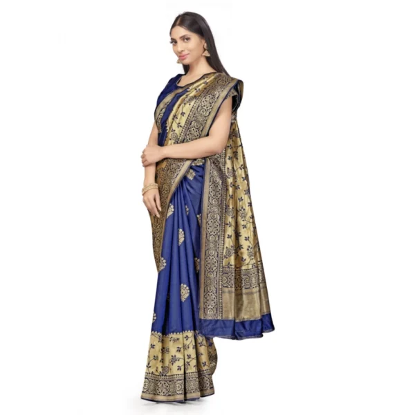 Generic Women's Banarasi Silk Saree (Navy Blue,5-6 Mtrs) - Image 2