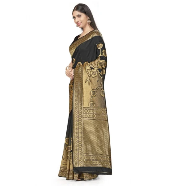 Generic Women's Banarasi Silk Saree (Black,5-6 Mtrs) - Image 2