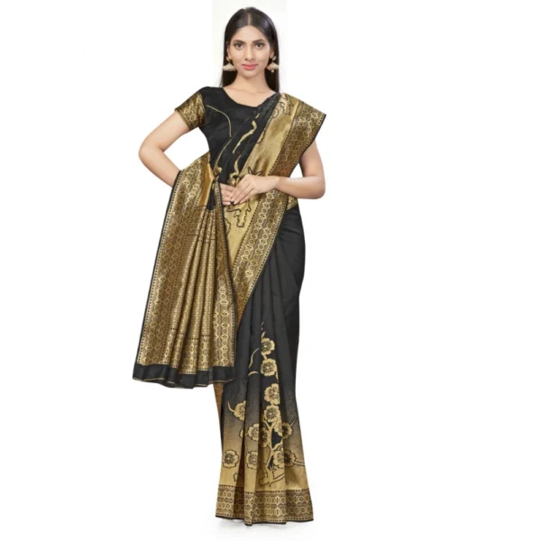 Generic Women's Banarasi Silk Saree (Black,5-6 Mtrs) - Image 3