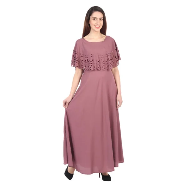 Generic Women's Crepe Solid Sleeveless Full Length Gown(Light Brown) - Image 4