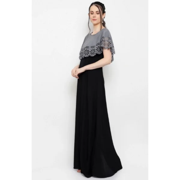 Generic Women's Crepe Solid Sleeveless Full Length Gown(Grey Black) - Image 2