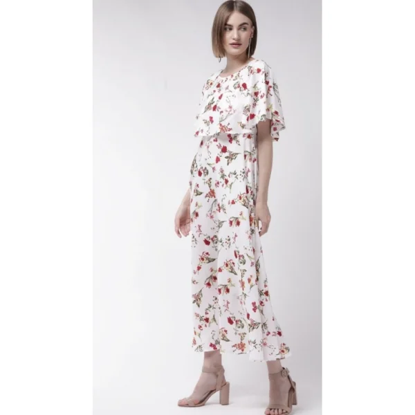 Generic Women's Crepe Floral Half Sleeves Full Length Gown(White) - Image 2