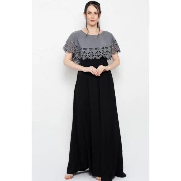 Generic Women's Crepe Solid Sleeveless Full Length Gown(Grey Black) - Image 6