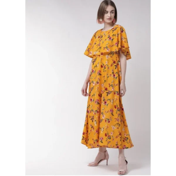 Generic Women's Crepe Floral Half Sleeves Full Length Gown(Yellow) - Image 3