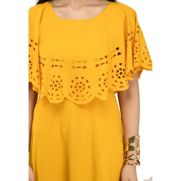 Generic Women's Crepe Solid Sleeveless Full Length Gown(Yellow) - Image 2