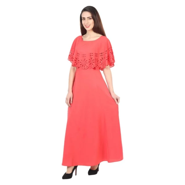 Generic Women's Crepe Solid Sleeveless Full Length Gown(Red) - Image 2
