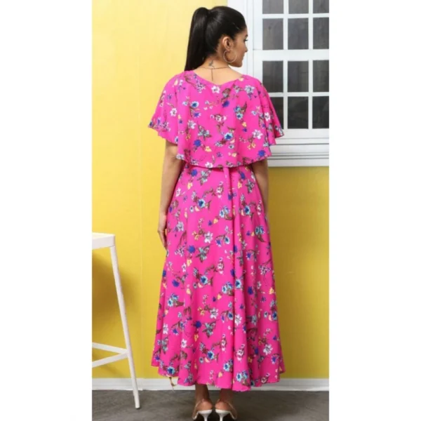 Generic Women's Crepe Floral Half Sleeves Full Length Gown(Pink) - Image 5