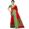 Generic Women's Kota Doria Cotton Border Saree With Blouse (Red, 5-6 Mtrs)