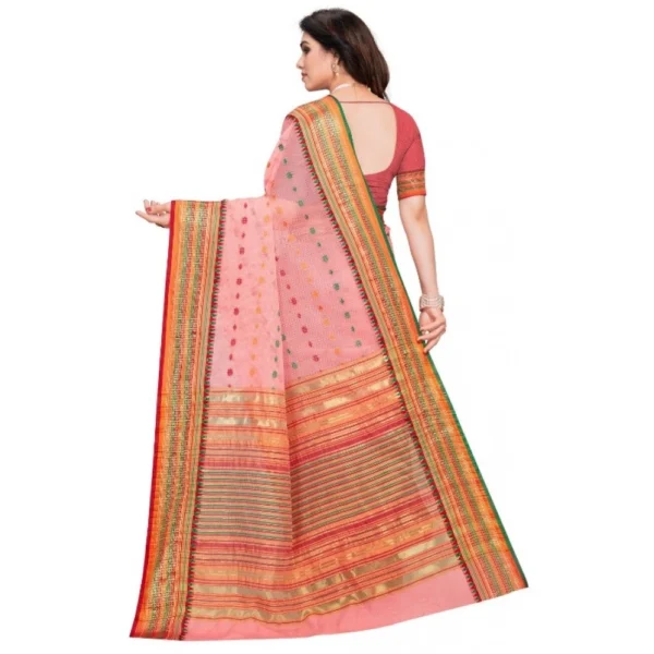 Women's Kota Doria Cotton Woven Butta Saree With Blouse (Pink, 5-6 Mtrs) - Image 3