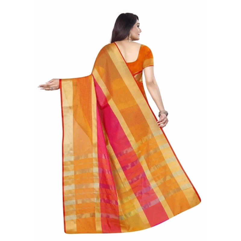 Alternative view of Women's Kota Doria Cotton Plain Saree With Blouse (Multicolor, 5-6 Mtrs)