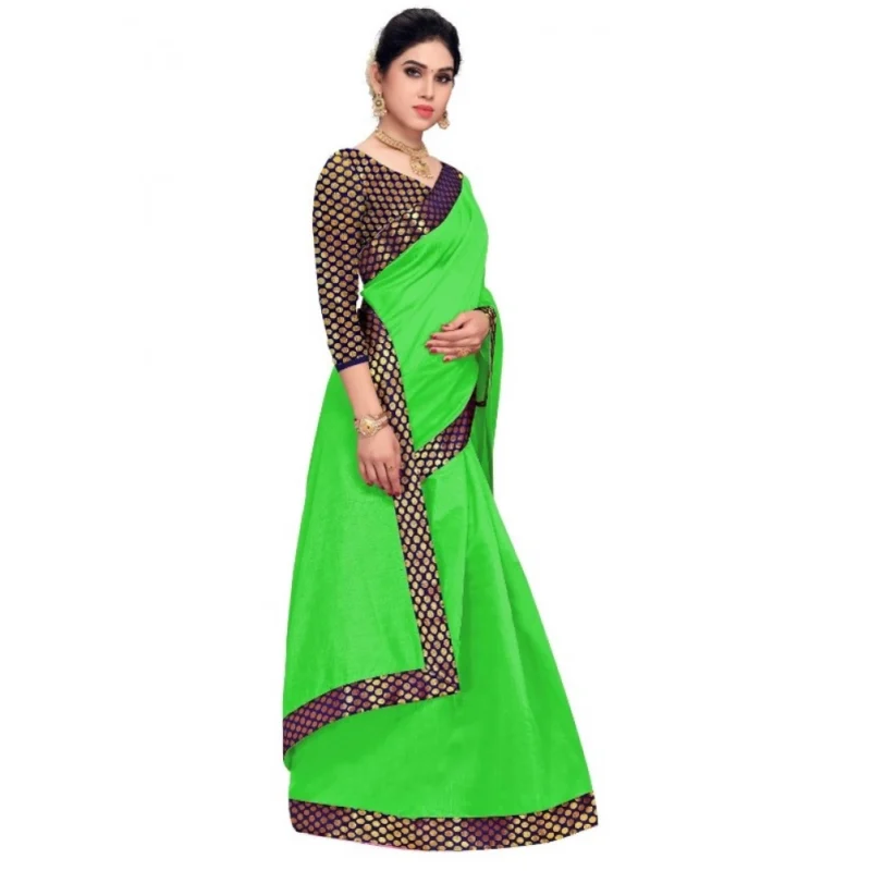 Alternative view of Women's Chanderi Cotton Lace Border Saree With Blouse (Green, 5-6 Mtrs)