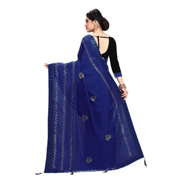 Generic Women's Vichitra Silk HotFix Stone Work Saree With Blouse (Blue, 5-6 Mtrs) - Image 2