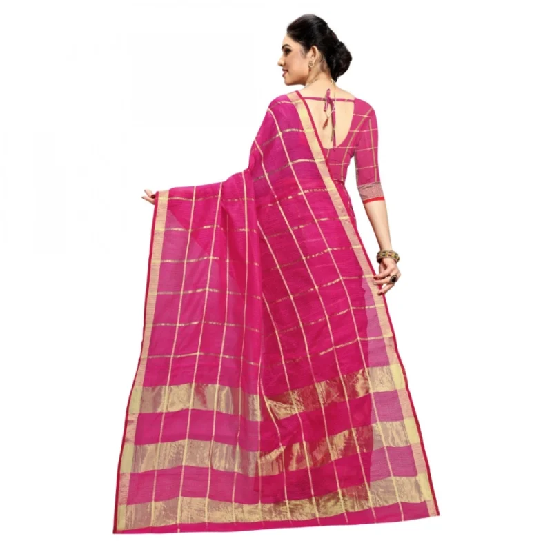 Alternative view of Women's Kota Doria Cotton Checked Saree With Blouse (Rani, 5-6 Mtrs)