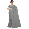 Women's Georgette Plain Saree With Blouse (Grey, 5-6 Mtrs)