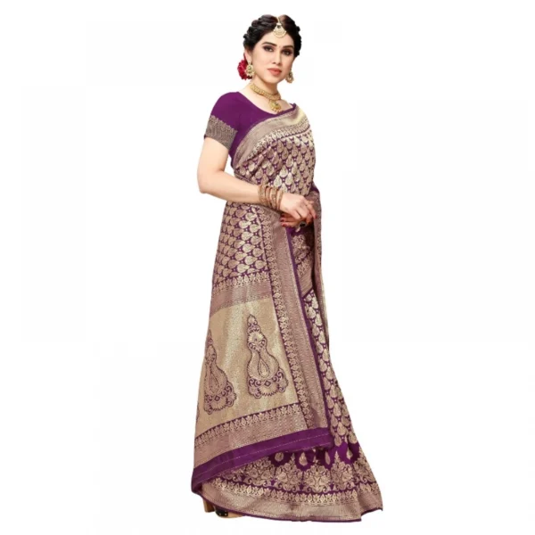 Generic Women's Jacquard Silk Kanjivaram Jacquard Silk Saree With Blouse (Jamli, 5-6 Mtrs) - Image 2