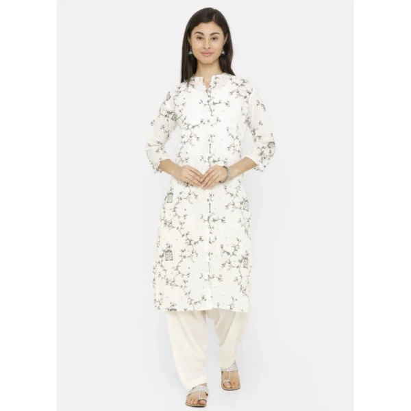 Generic Women's Cotton Solid Patiyala (Color:Half White) - Image 3
