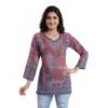 Generic Women's Quarter Sleeve Faux Crepe Printed Short Kurti Tunic Top (Color:Multicolor)