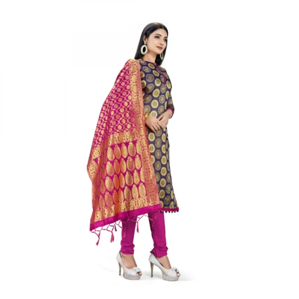 Banarasi Silk Unstitched Salwar-Suit Material Premium Quality With Dupatta (Color: Navy Blue) - Image 4