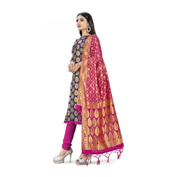Banarasi Silk Unstitched Salwar-Suit Material Premium Quality With Dupatta (Color: Navy Blue) - Image 5