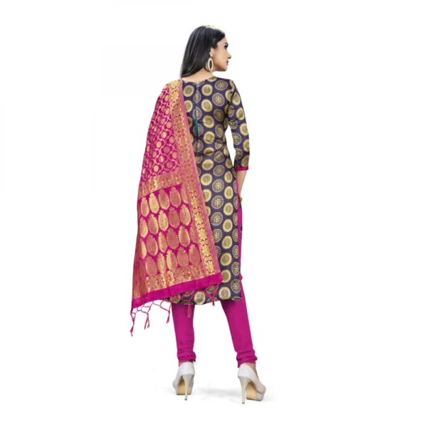 Banarasi Silk Unstitched Salwar-Suit Material Premium Quality With Dupatta (Color: Navy Blue) - Image 3