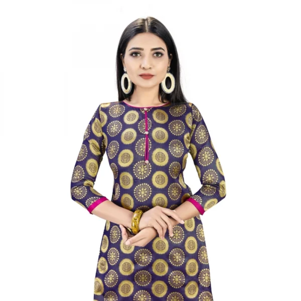 Banarasi Silk Unstitched Salwar-Suit Material Premium Quality With Dupatta (Color: Navy Blue) - Image 2
