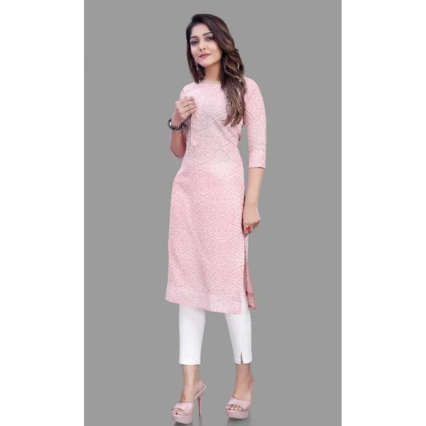 Generic Women's Cotton Straight Kurti (Pink) - Image 4