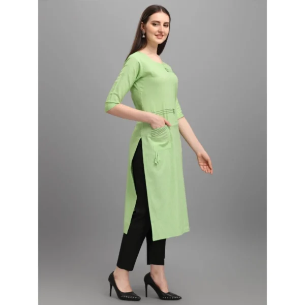 Generic Women's Cotton Straight Kurti (Pista) - Image 3