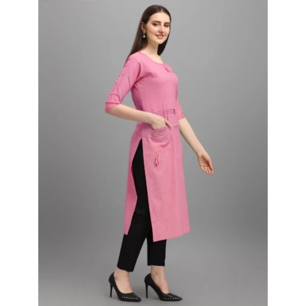 Generic Women's Cotton Straight Kurti (Pink) - Image 3