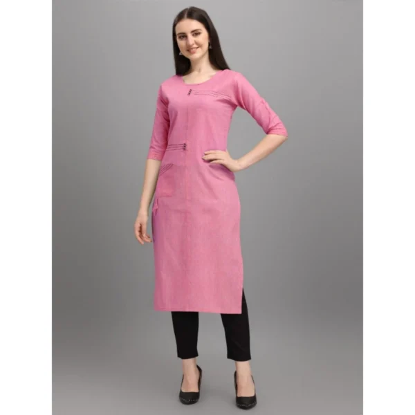Generic Women's Cotton Straight Kurti (Pink) - Image 5