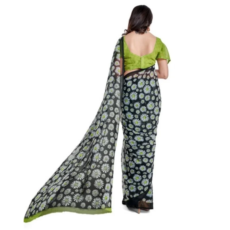Alternative view of Women's Georgette Saree With Blouse (Green, 5-6mtrs)