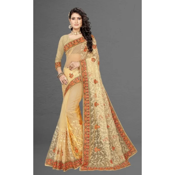 Generic Women's Net Saree With Blouse (Chiku, 5-6Mtrs) - Image 5