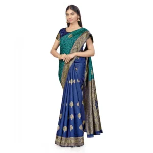 Alternative view of Women's Banarasi Silk Saree With Blouse (Navy Blue, Rama, 5-6Mtrs)