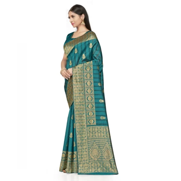 Generic Women's Banarasi Silk Saree With Blouse (Peach, 5-6Mtrs) - Image 4