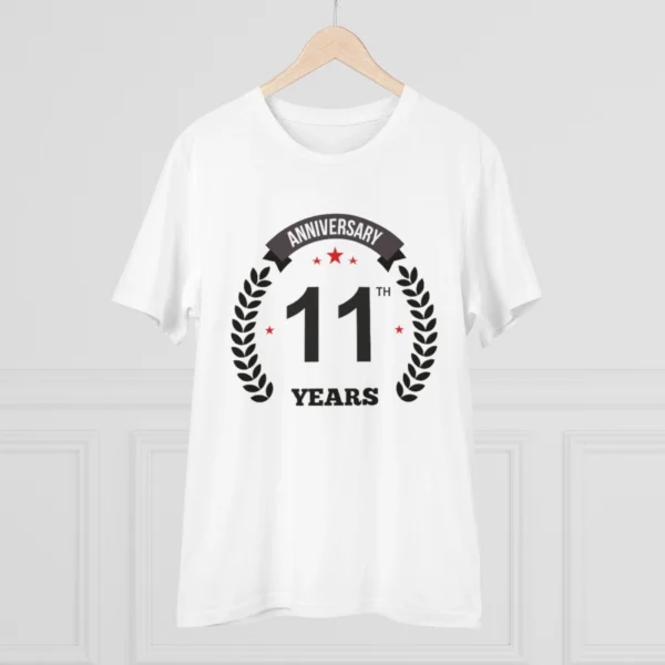 Men's PC Cotton 11th Anniversary Printed T Shirt (Color: White, Thread Count: 180GSM) - Image 3