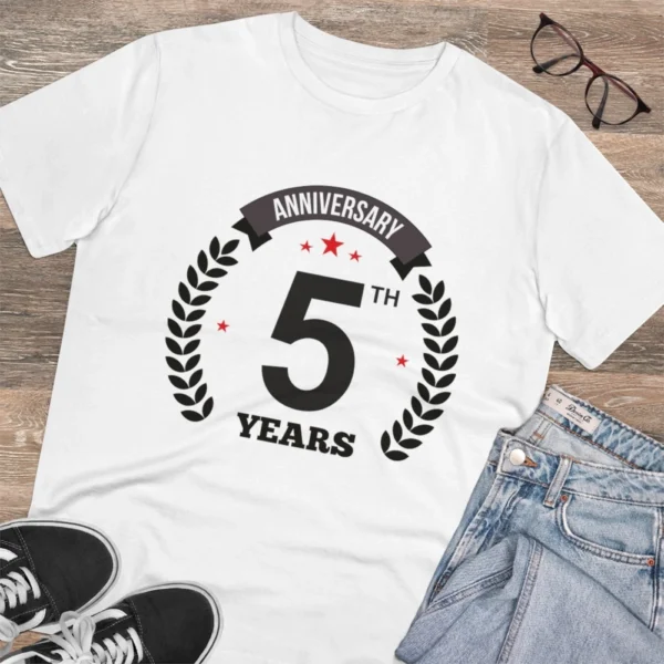Men's PC Cotton 5th Anniversary Printed T Shirt (Color: White, Thread Count: 180GSM) - Image 4