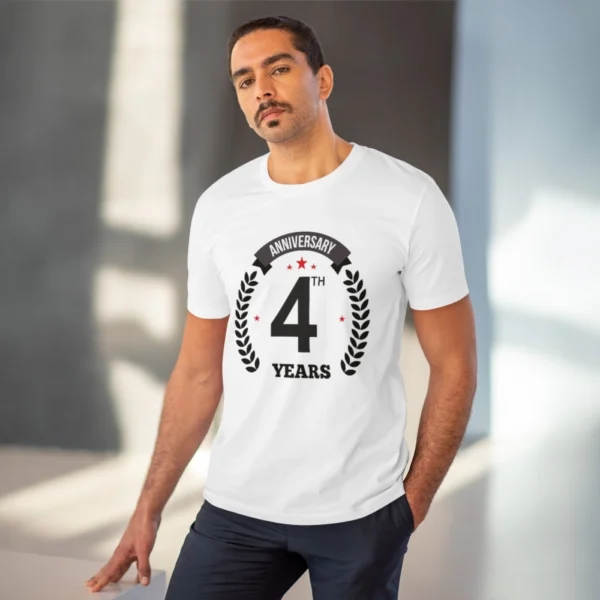 Men's PC Cotton 4th Anniversary Printed T Shirt (Color: White, Thread Count: 180GSM) - Image 6